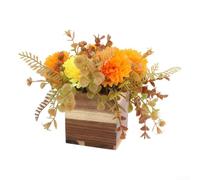 Solid Wood Square Pot Box Orange for daisy Fake Flower Decor | Sturdy solid wood base, dual-tone rustic texture, elegant square design, 9cm compact size, for instant decor