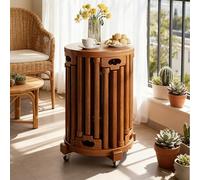 Solid Wood Stackable Stool - Multi-functional Round Side Table with Wheels, Space-Saving Vintage Nesting Stool for Home, Retro Movable Accent Table