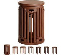 Solid Wood Stackable Stool - Multi-functional Round Side Table with Wheels, Space-Saving Vintage Nesting Stool for Home, Retro Movable Accent Table