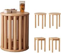 Solid Wood Stackable stools, Set of 4 Stackable stools, Multifunctional Side Table, Bedside Table, Coffee Table, no Installation Required, Suitable for Living Room, Bedroom, Balcony B