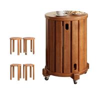Solid Wood Stacked Stools Set with Roller, Multifunctional Combination Chairs for Side Table, Bedside Table, Coffee Table Use