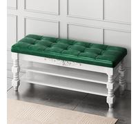 Solid Wood Stool with Leather Tufted Seating, 3-Tier Sto Bench & Shoe Rack for Living Room, Bedroom, Entryway - Lar Capaci, Brown 90x30x48cm (35x12x19inch)