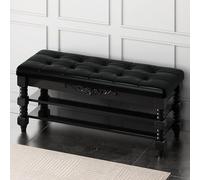 Solid Wood Stool with Leather Tufted Top, Lar Capaci Sto Bench & Shoe Rack for Living Room, Bedroom, Entryway - Brown 90x30x48cm (35x12x19inch)