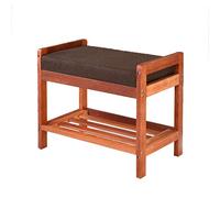 Solid Wood Storage Bench for Shoes - Stylish Living Room Shoe Rack & Stool - Fabric Cushion Brown 60x34x46cm - Multifunctional Footrest &
