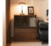 Solid Wood Storage Cabinet, Modular Unit with Glass Doors and Drawer, Free Combination Cabinet, Living Room Sideboard TV Stand, Bedroom Bedside Table, Entryway Console (Oak-Walnut Finish)