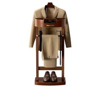 Solid Wood Suit Rack Stand, Freestanding Valet Stand with Tray, Men's Valet Coat Stand with Contour Hanger, Solid Base, for Bathroom Office Bedroom, Walnut(06