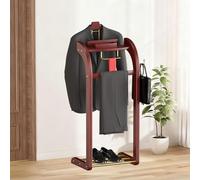 Solid Wood Suit Rack with Tray, Contoured Hanger, Pants & Shoe nizer, Easy Assembly for Bathroom, Office, Bedroom & Entryway - Freestanding Men's Butler Stand