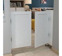 Solid Wood Swing Doors with Auto Close, Louvered Design for Indoor Partitions, Pet Gates, Shop Counters, and Cafe Entrances