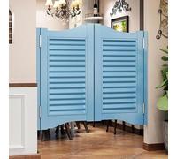 Solid Wood Swinging Cafe Doors with Stainless Steel Hinges - Automatic Closing Half Waist Doors for Kitchens/Restaurants(Light Blue,120x120cm)