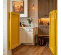 Solid Wood Swinging Saloon Doors with Hinges, 70/80/90/100/110/120/130/140/150cm Louvered Cafe Door, Auto Close Porch Partition Door for Kitchen Bar Hallway Entrance(Yellow,W136 cm X H100cm)