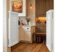 Solid Wood Swinging Saloon Doors with Hinges, 70/80/90/100/110/120/130/140/150cm Louvered Cafe Door, Auto Close Porch Partition Door for Kitchen Bar Hallway Entrance(White,W136 cm X H100cm)