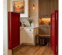Solid Wood Swinging Saloon Doors with Hinges, 70/80/90/100/110/120/130/140/150cm Louvered Cafe Door, Auto Close Porch Partition Door for Kitchen Bar Hallway Entrance(Red,W136 cm X H100cm)