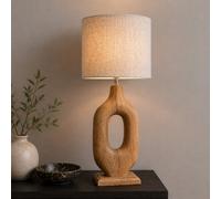 Solid Wood Table Lamp With Fabric Shade Natural Finish Organic Cut Out Base For Living Room Or Bedroom