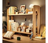 Solid wood table shelf, vertical, multi-tiered book organizer for the desk in the home office, compact bookshelf for the worktop (natural wood color, 100 x 20 x 60 cm / 39.4 x 7.8 x 23.6 inches)