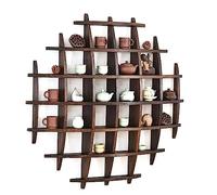 Solid Wood Tea Cup Holder - Vintage Wall Mounted Teapot Rack | Rustic Burnt Wood Collectible Display Stand for Tea Set - Decorative Wall Decoration