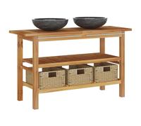 Solid Wood Teak Bathroom Vanity Cabinet Black/Cream with/without Basket vidaXL