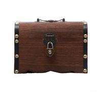 Solid Wood Treasure Chest with Functional Lock for Coin Banking Storage Needs or Accentuating Bookshelf Arrangements (L)