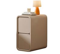 Solid Wood Ultra-Narrow Nightstand with 2 Drawers - Modern Microfiber Leather Side Table Fully Wrapped Design - Space-Saving Bedside Table for Small Spaces