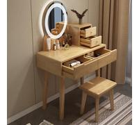 Solid Wood Vanity Set with Mirror & Lights Integrated Storage Cabinet & Drawer Makeup Stool Perfect for Small Bedrooms Brown 31.5in - Stylish & Functional