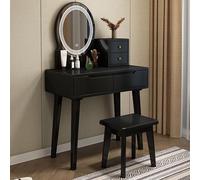 Solid Wood Vanity Set with Mirror & Lights - Integrated Storage Cabinet & Drawer Makeup Stool - Perfect for Small Bedrooms Brown 31.5in Dressing Table