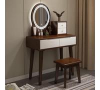 Solid Wood Vanity Set with Mirror & Lights Space-Saving Dressing Table & Stool Integrated Storage Cabinet for Small Bedrooms Stylish Brown 31.5in