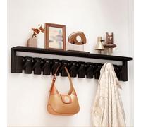 Solid Wood Wall Hook Piano Key Holder with Tray Space-Saving Wall Decor for Entryway Closet Kitchen Bedroom - 12 Hooks Black Stylish nization Solution