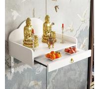 Solid Wood Wall Mount Altar Shelf with Drawer, Stable Metal Brackets, Floating Zen Shrine for Statues & Incense