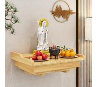 Solid Wood Wall Mounted Altar Shelf, Buddhist Shrine Cabinet for God of Wealth Guanyin Statue, Minimalist Home Prayer Niche with Sturdy Bracket, Space Saving Decorative Table for Living Room