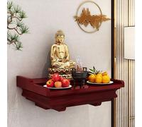 Solid Wood Wall Mounted Altar Shelf, Buddhist Shrine Cabinet for God of Wealth Guanyin Statue, Minimalist Home Prayer Niche with Sturdy Bracket, Space Saving Decorative Table for Living Room