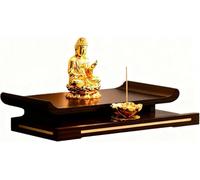 Solid Wood Wall Mounted Altar Table, Hand-Carved Buddha Shrine with Pull-Out Drawer for Incense, Space-Saving Zen Prayer Stand for Meditation at Home