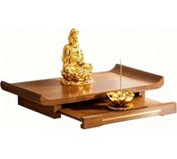 Solid Wood Wall Mounted Altar Table, Hand-Carved Buddha Shrine with Pull-Out Drawer for Incense, Space-Saving Zen Prayer Stand for Meditation at Home