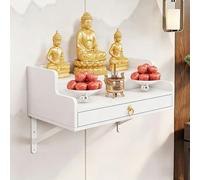 Solid Wood Wall-Mounted Buddha Cabinet with Drawer, Shrine Altar Stand for Pooja Incense Tribute, Home Temple Storage
