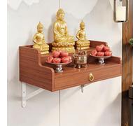 Solid Wood Wall-Mounted Buddha Cabinet with Drawer, Shrine Altar Stand for Pooja Incense Tribute, Home Temple Storage