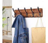 Solid Wood Wall-Mounted Coat Rack with 5 Triple Hooks - Ideal for Coats Jackets Scarves Bags Towels Keys Mugs Hats - Stylish Entryway.