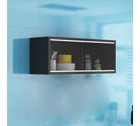 Solid Wood Wall-Mounted s Display Cabinet, Narrow Kitchen Sto with Sliding Doors, Bathroom Wooden Display nd with Sensor Light for Bedroom & Bathroom, Black h