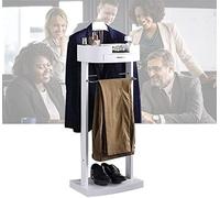 Solid Wood Wardrobe Valet Stand with Drawer and Shelf - Space-Saving Floor Standing Clothes Organizer for Office, Living Room, Bedroom