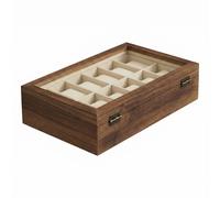 Solid Wood Watch Box Case with 12 Slots, Glass Lid, Gift Idea, Rustic Walnut / 12 Slots