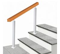 Solid Wood & White Metal Stair Handrails | Transitional Railing Kit for 2-3 Outdoor Concrete Steps(Height 85cm,90cm/35inch)