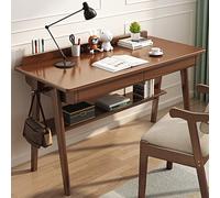 Solid Wood Writing Desk with Drawers, mid-Century Modern Desk, Home Office Computer Desk with 2 Drawers and Storage Shelf, Home Office Desk with Hooks for Small Spaces (Walnut, 47.2 * 23.6 * 29.5in)