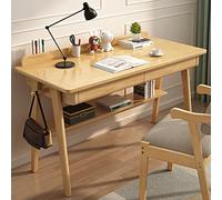 Solid Wood Writing Desk with Drawers, mid-Century Modern Desk, Home Office Computer Desk with 2 Drawers and Storage Shelf, Home Office Desk with Hooks for Small Spaces (Wood, 39.4 * 23.6 * 29.5in)