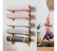 Solid Wood Yoga Mat Holder Wall Mount, Multi-Layer Exercise Mat & Foam Roller Storage Organizer for Home Gym, Decorative Fitness Equipment Rack