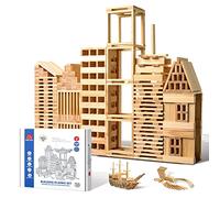 Solid Wooden Building Blocks Set, Classic Building Toys for Kids Age 2+, Gift for Boy or Girl (100 Pieces)