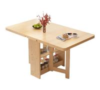 Solid Wooden Foldable Kitchen Table, Drop Leaf Dining Table with Double Layer Storage Rack, Versatile Collapsible Extension Dinner Kitchen Office Desk Table with Foldable in 3 Forms, Easily Bear 400KG