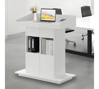 Solid Wooden Podium Stand Podiums for Classroom Lectern Podium Stand Wood Church Pulpit with 3 Levels of Storage and Heightened Baffles (White, 39.4 * 20in)