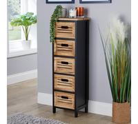 Solid Wooden Storage Chest 5 Drawers Organiser Rustic Fully Assembled Home Source Jet Black One Size