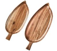 Solid Wooden Tray 2pcs Wood Serving Platter Leaf Shape Trays for Food, Cookie, Bread, Fruit, Sushi, Dessert Dinner Breakfast Platters
