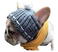 Solid Wool Knitting Pet Hat & Scarf Set - New Year Protective Headwear for French Bulldogs, Kittens & Yorkies, Versatile Outdoor Winter Dog Accessories(Grey hat)