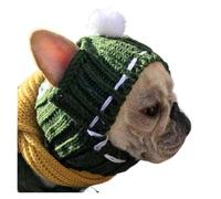 Solid Wool Knitting Pet Hat & Scarf Set - New Year Protective Headwear for French Bulldogs, Kittens & Yorkies, Versatile Outdoor Winter Dog Accessories(Green hat)