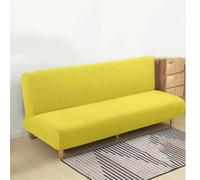 Solid Yellow Stretch Sofa Bed Cover No Armrest Polar Fleece Foldable Fits L 190-210 cm Soft Couch Protector Modern Home Décor & Stylish Cover