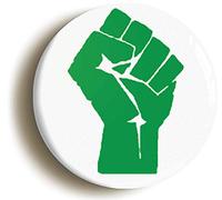 SOLIDARITY FIST SYMBOL BADGE BUTTON PIN GREEN (Size is 1inch/25mm diameter)